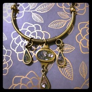 One of a kind brass stone and enamel necklace
